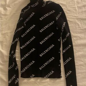 Balenciaga Black Turtleneck Sweater with Logo Print